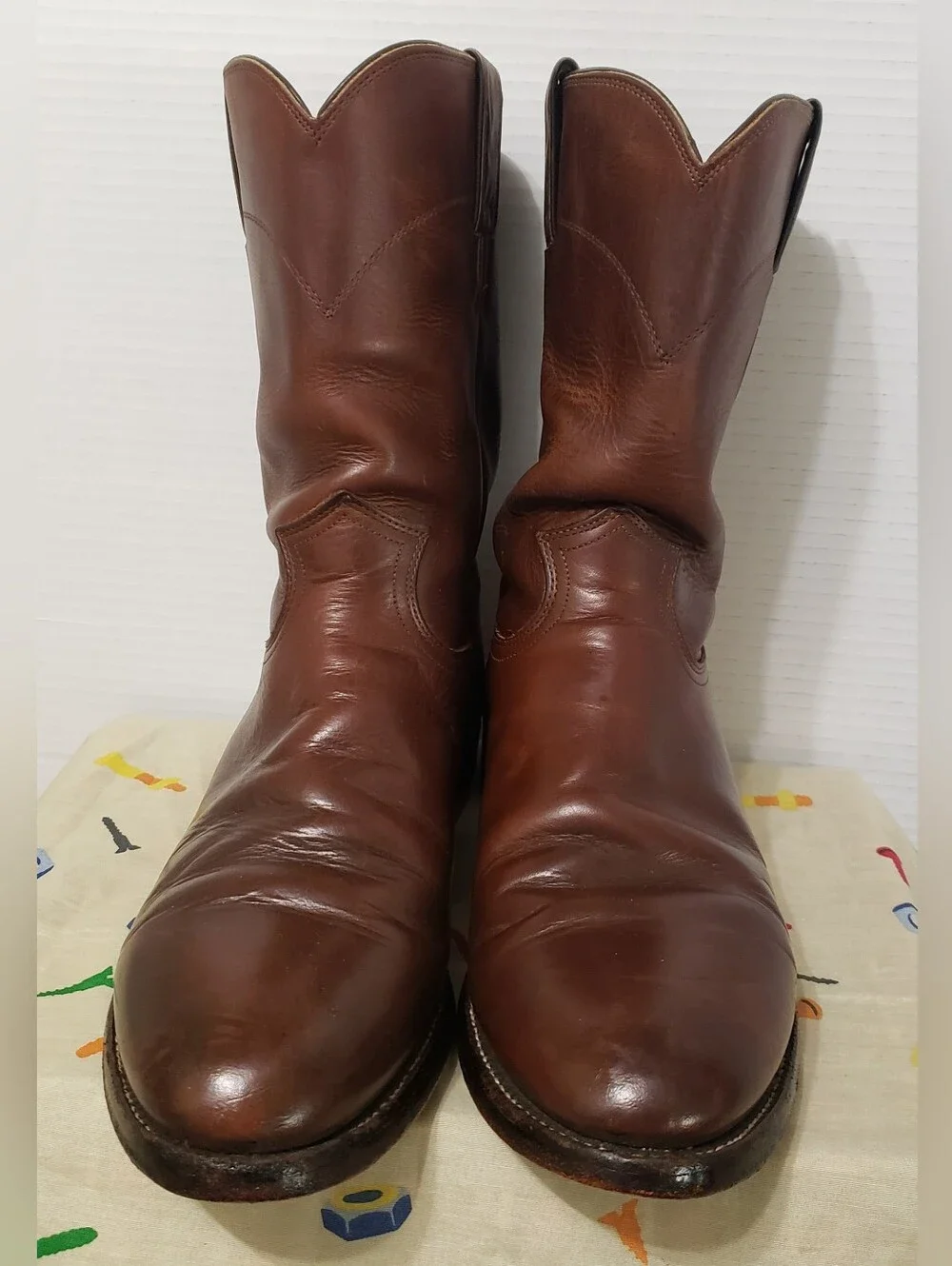 Justin Men's Bay Apache Cowhide Leather Roper Western Cowboy Boots 3408 9D Brown